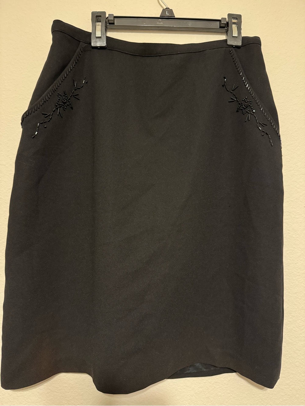 Carole Little Black Pencil Skirt with Beaded Pocket Detail